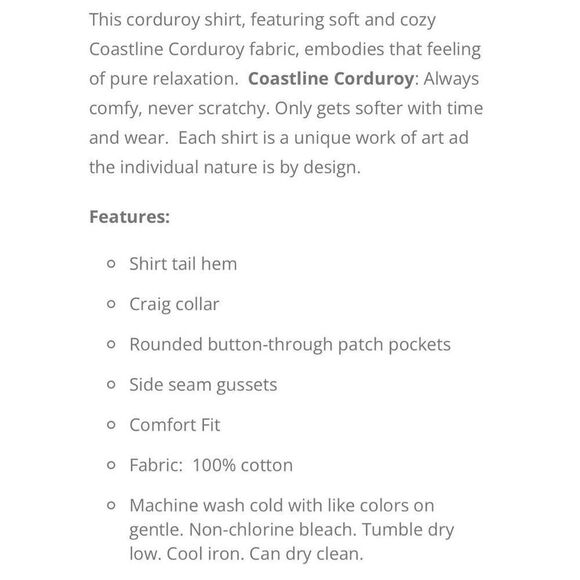 NWT Tommy Bahama Coastline Cord Stretch Button Down Shirt - Picture 7 of 7